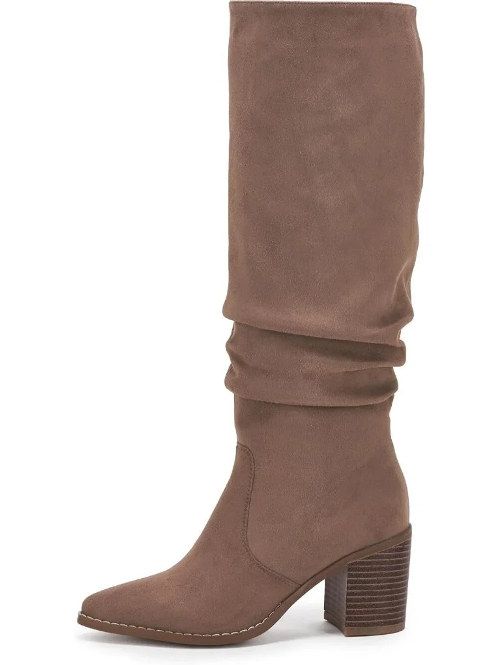 Women's Dark Brown Pointed Toe Mid Chunky Heel Side Zipper Over The Knee Boots